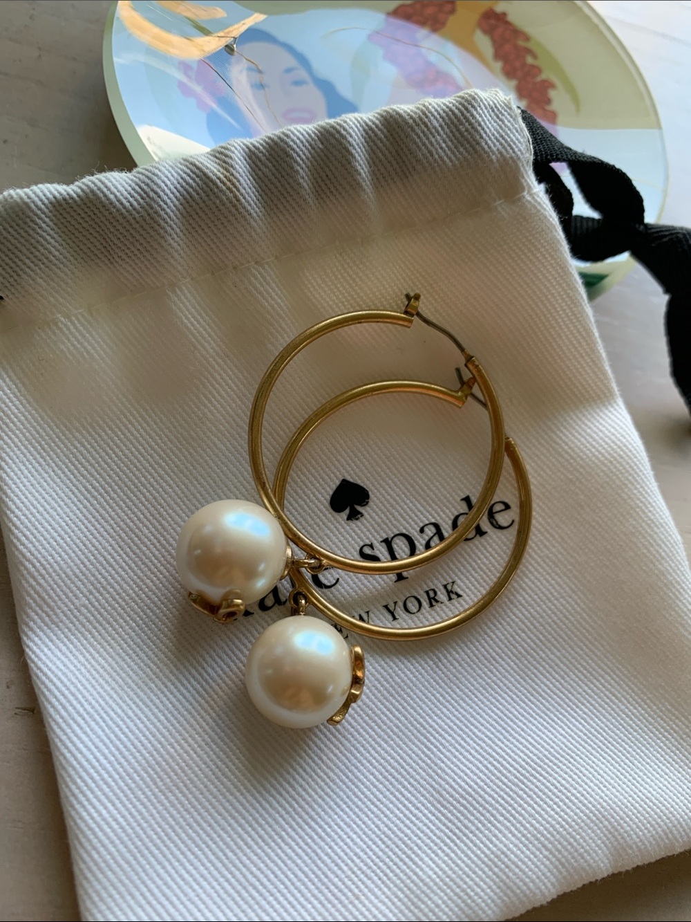 kate spade Gold Hoop Earrings with Pearl Drops